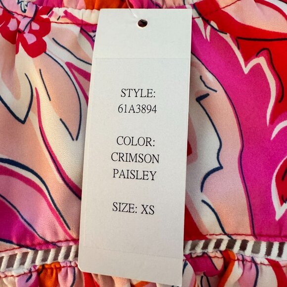 JADE MELODY TAM NWT Womens XS Crimson Paisley Ruffle Cap Sleeve Pullover - Picture 7 of 10